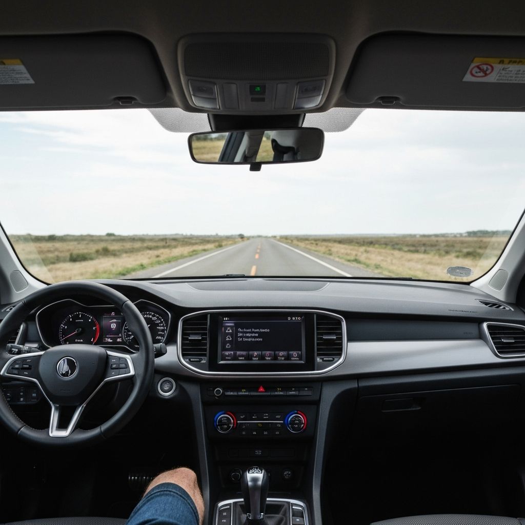Professional driving lessons view from inside car