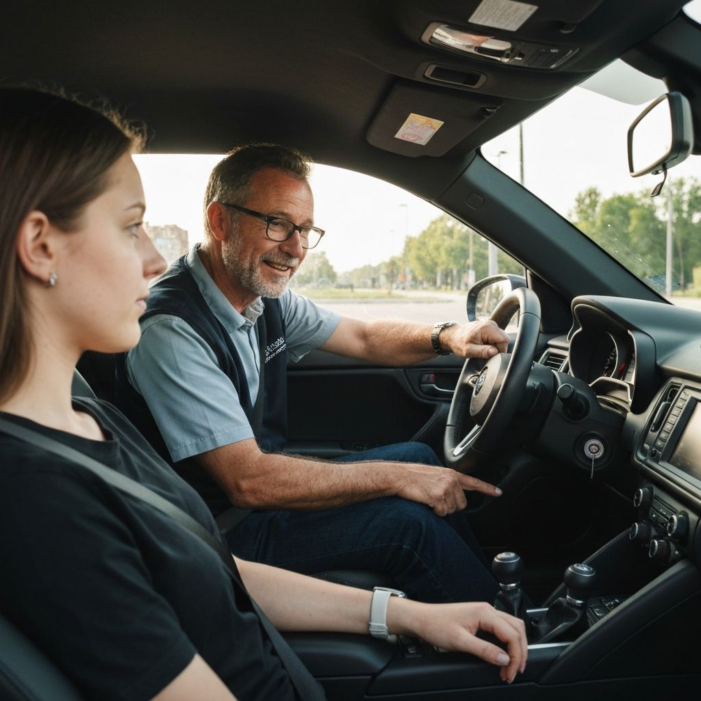 Driving instructor teaching a student